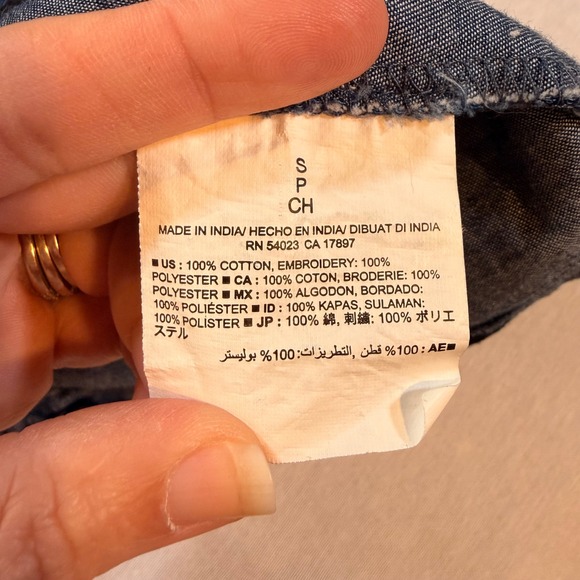 Old Navy Womens S Blue Embroidered Scalloped Hem Boho Festival Chambray Office - Picture 5 of 7